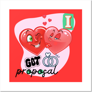 Funny cartoon hearts kissing- marriage proposal Posters and Art